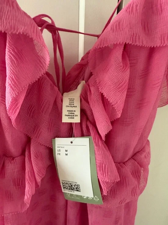 H&M Hot Pink Spaghetti-Strap Maxi Dress with Ruffle Bodice - Picture 2 of 2